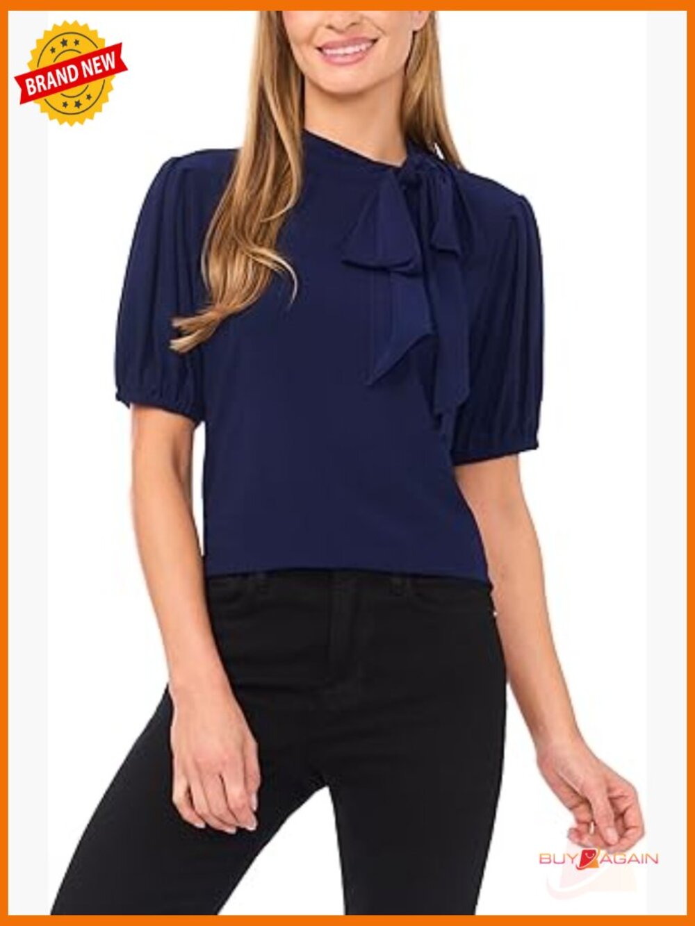 Short Sleeve Tie Neck Bow Knit Top, Polyester Spandex Blend, Work To Casual